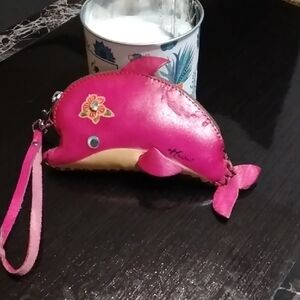 Pink Dolphin Wristlet with Floral Accent